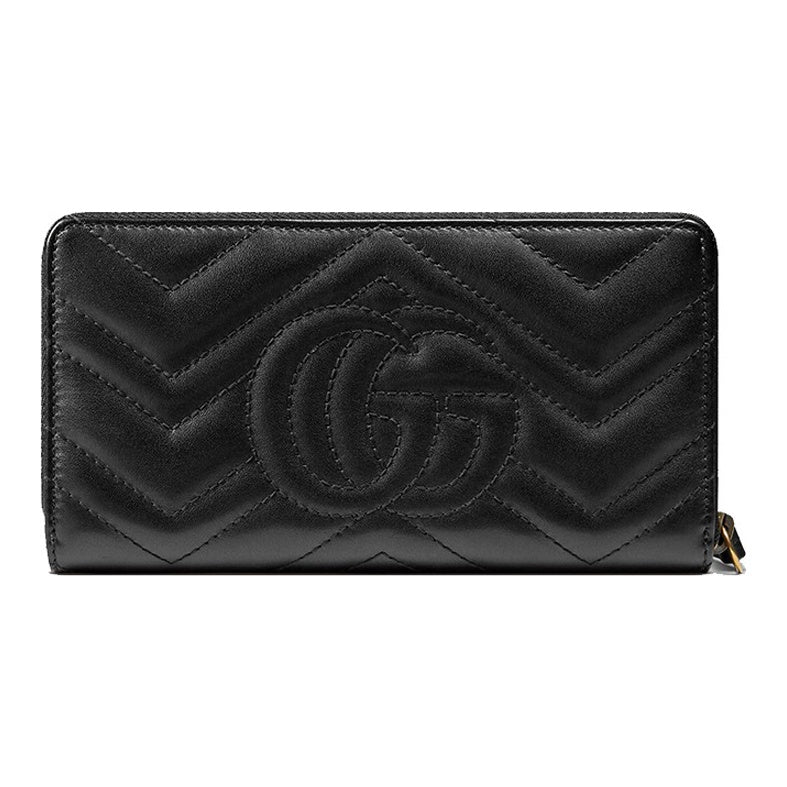 GUCCI GG Marmont Women's Black Quilted Faux Leather Zip Wallet | 443123