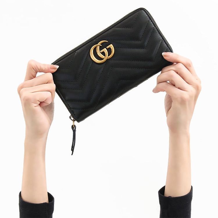 GUCCI GG Marmont Women's Black Quilted Faux Leather Zip Wallet | 443123