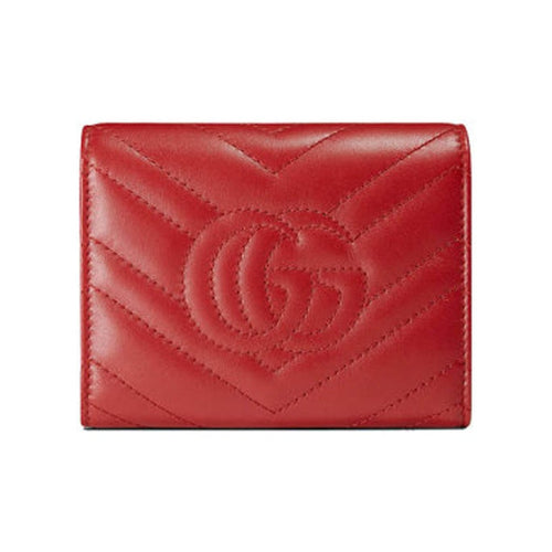GUCCI GG Marmont Women's Red Quilted Cowhide Leather Compact Wallet | 474802