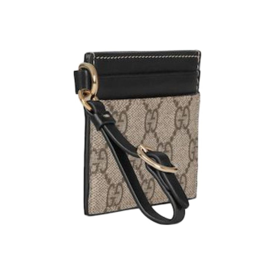 GUCCI GG Emblem Women's Beige & Dark Brown Coated Canvas Card Holder | 819121