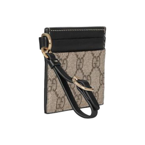 GUCCI GG Emblem Women's Beige & Dark Brown Coated Canvas Card Holder | 819121