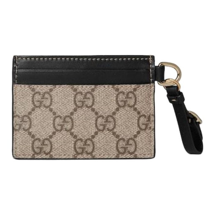 GUCCI GG Emblem Women's Beige & Dark Brown Coated Canvas Card Holder | 819121