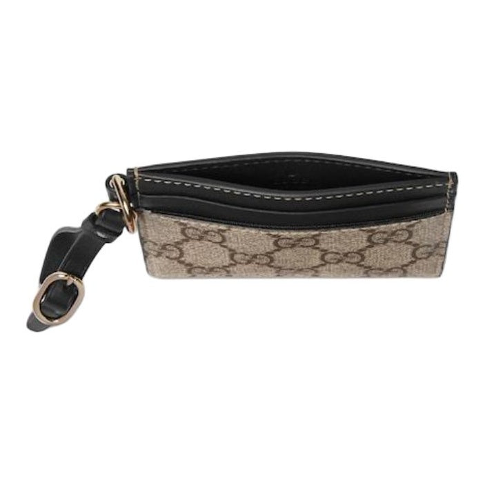 GUCCI GG Emblem Women's Beige & Dark Brown Coated Canvas Card Holder | 819121