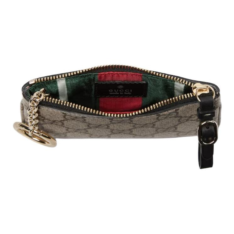 GUCCI GG Emblem Women's Brown & Black Coated Canvas Key Pouch | 819113