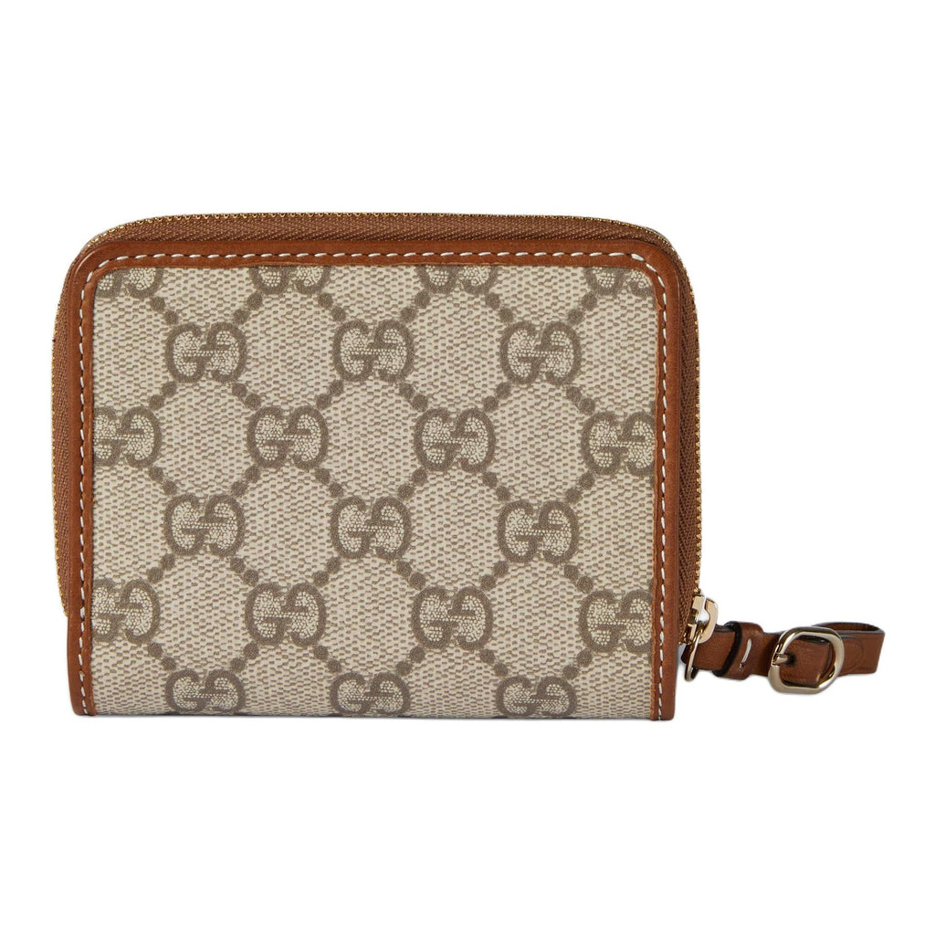 GUCCI GG Emblem Women's Beige & Dark Brown Canvas & Leather Mini Wallet | 819131