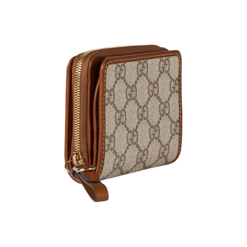 GUCCI GG Emblem Women's Beige & Dark Brown Canvas & Leather Mini Wallet | 819131