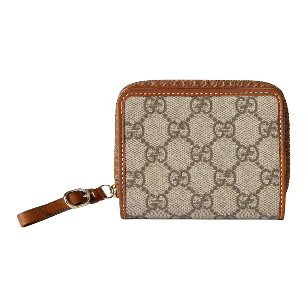 GUCCI GG Emblem Women's Beige & Dark Brown Canvas & Leather Mini Wallet | 819131