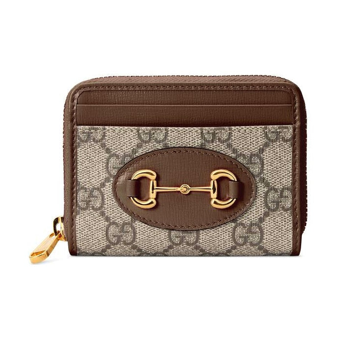 GUCCI Horsebit 1955 Unisex Ebony & Brown Canvas & Leather Compact Wallet | 658549