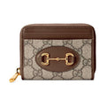 GUCCI Horsebit 1955 Unisex Ebony & Brown Canvas & Leather Compact Wallet | 658549