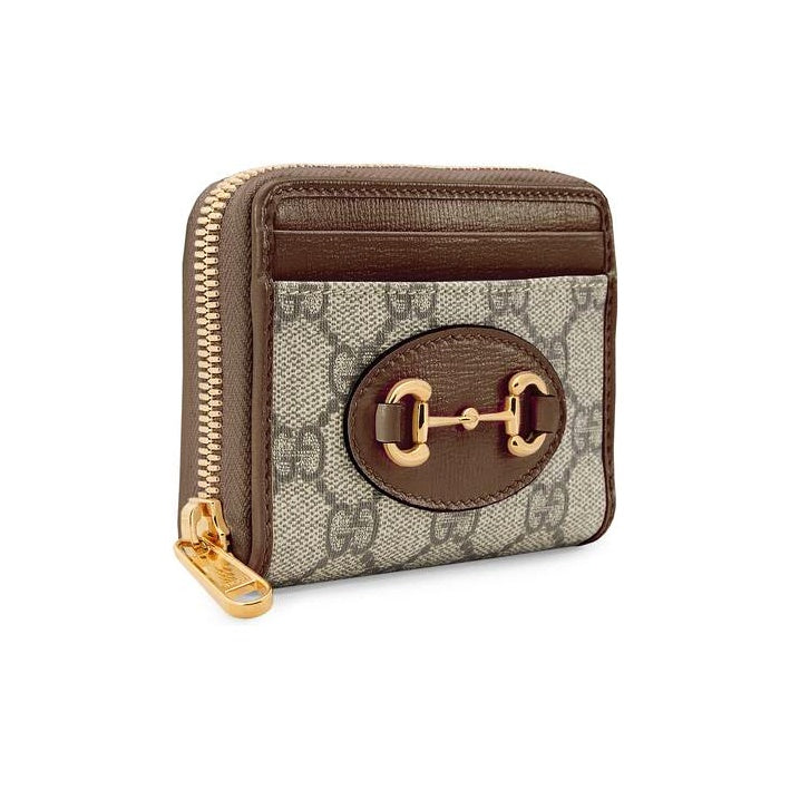GUCCI Horsebit 1955 Unisex Ebony & Brown Canvas & Leather Compact Wallet | 658549