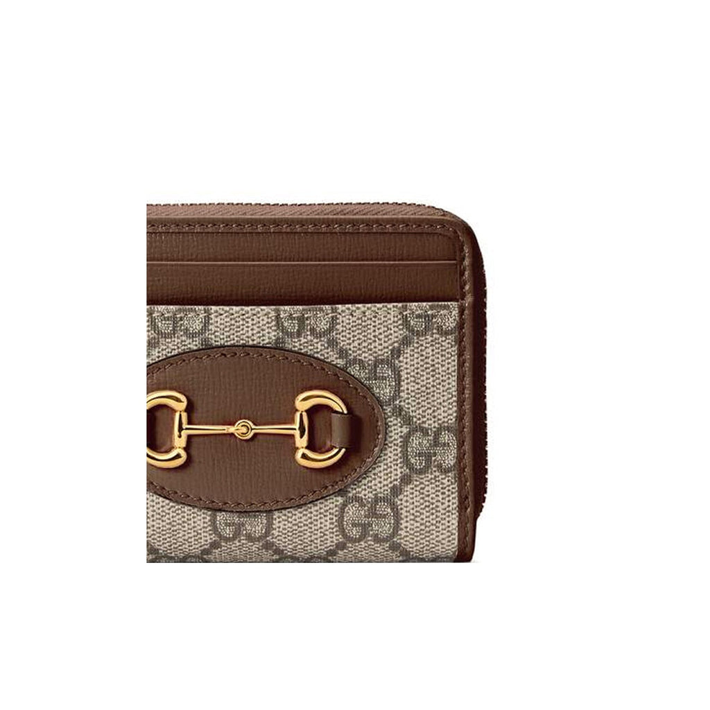 GUCCI Horsebit 1955 Unisex Ebony & Brown Canvas & Leather Compact Wallet | 658549