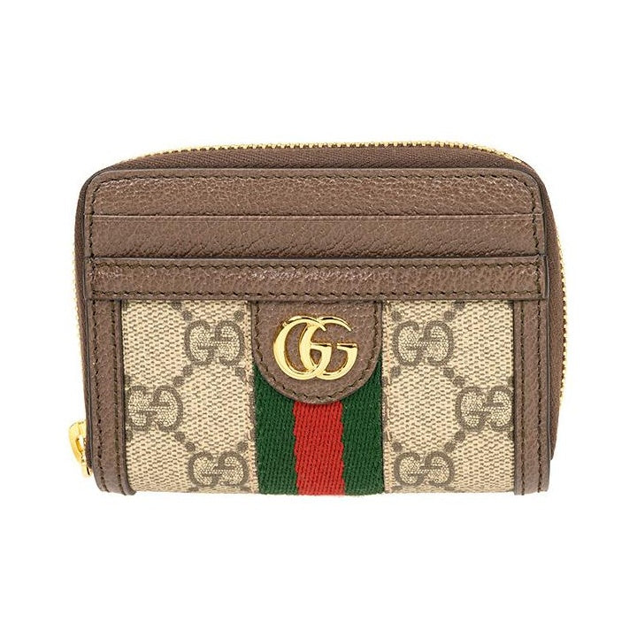 GUCCI Ophidia Unisex Ebony & Brown Canvas & Leather Compact Zip Wallet | 658552