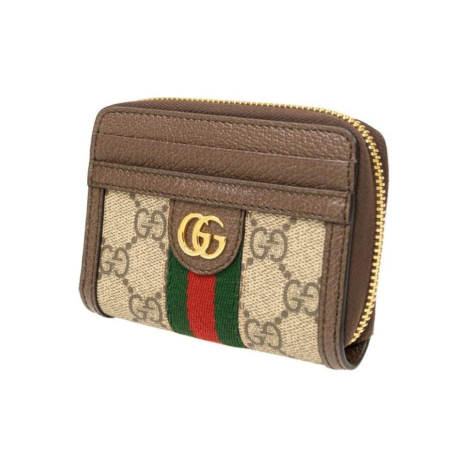 GUCCI Ophidia Unisex Ebony & Brown Canvas & Leather Compact Zip Wallet | 658552