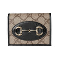 GUCCI Horsebit Women's Beige & Dark Brown GG Fabric Card Holder | 621887