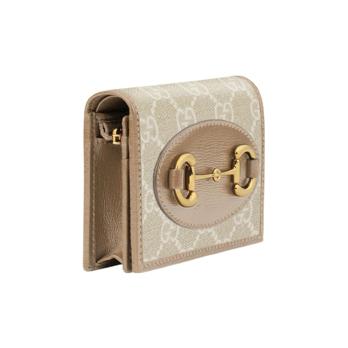 GUCCI Women's Double G Beige & White Canvas Compact Coin Wallet | 621887