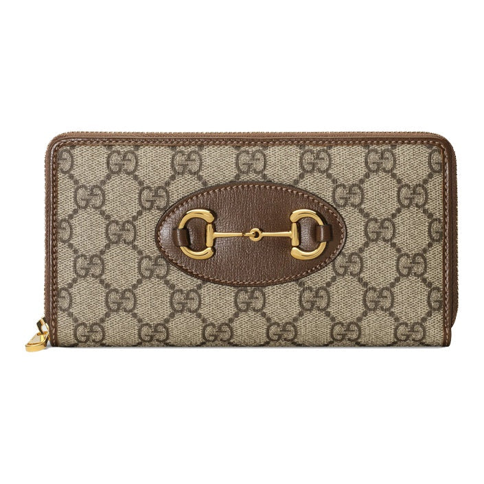 GUCCI Horsebit 1955 Unisex Ebony & Brown Canvas & Leather Long Zip Wallet | 621889