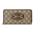 GUCCI Horsebit 1955 Unisex Ebony & Brown Canvas & Leather Long Zip Wallet | 621889