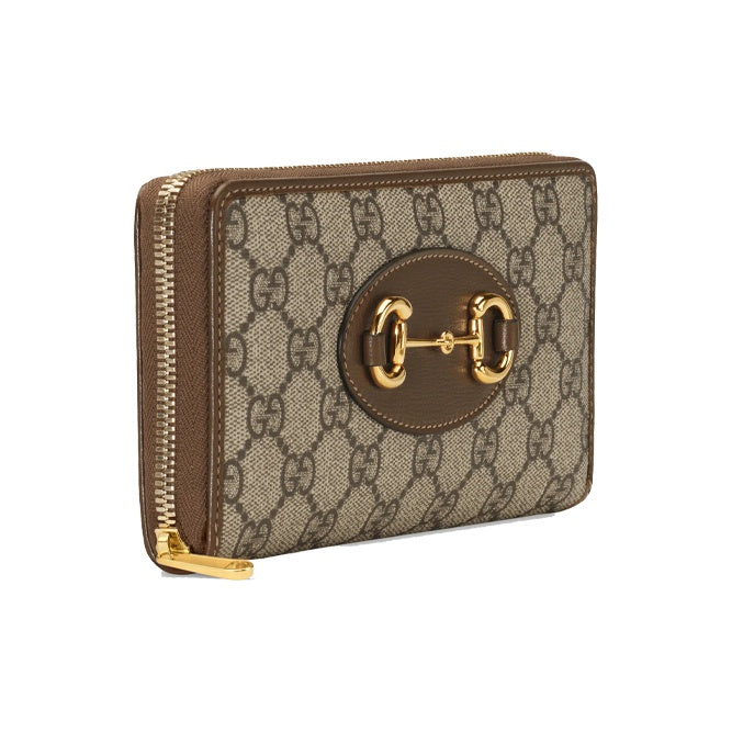 GUCCI Horsebit 1955 Unisex Ebony & Brown Canvas & Leather Long Zip Wallet | 621889