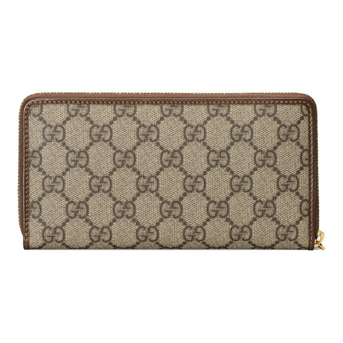 GUCCI Horsebit 1955 Unisex Ebony & Brown Canvas & Leather Long Zip Wallet | 621889