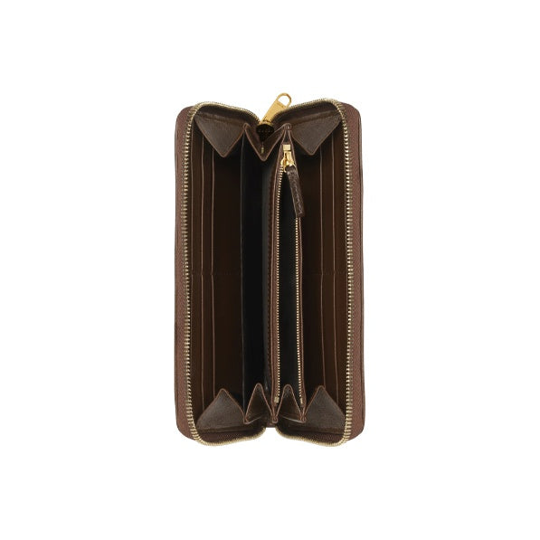 GUCCI Horsebit 1955 Unisex Ebony & Brown Canvas & Leather Long Zip Wallet | 621889