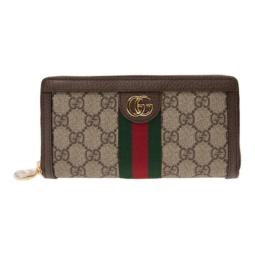 GUCCI Ophidia Unisex Ebony & Brown Canvas & Leather Long Zip Wallet | 523154