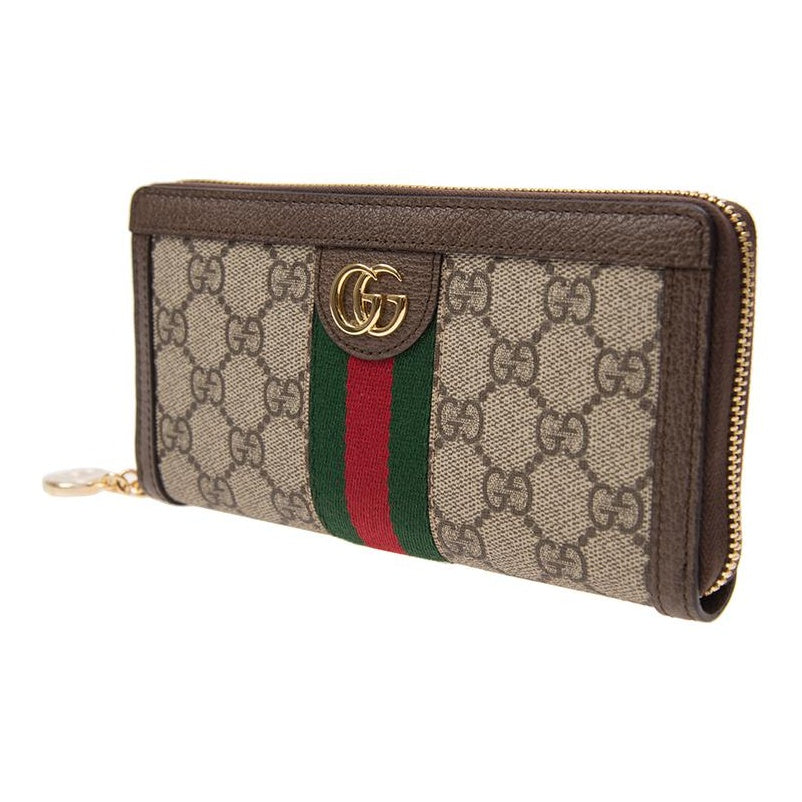 GUCCI Ophidia Unisex Ebony & Brown Canvas & Leather Long Zip Wallet | 523154