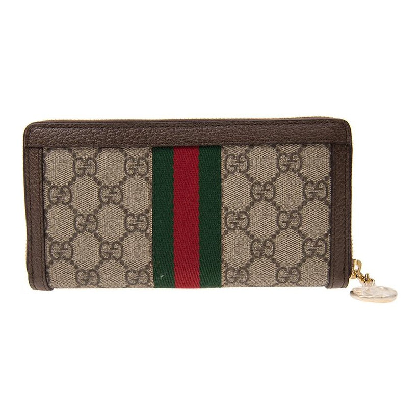 GUCCI Ophidia Unisex Ebony & Brown Canvas & Leather Long Zip Wallet | 523154