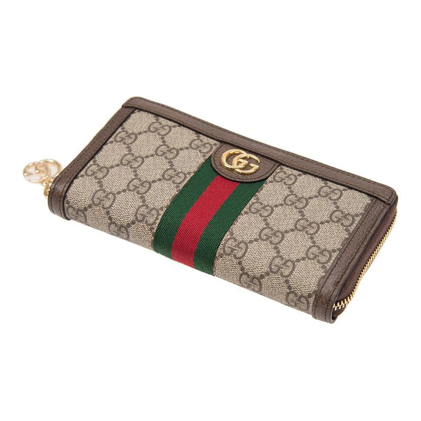 GUCCI Ophidia Unisex Ebony & Brown Canvas & Leather Long Zip Wallet | 523154