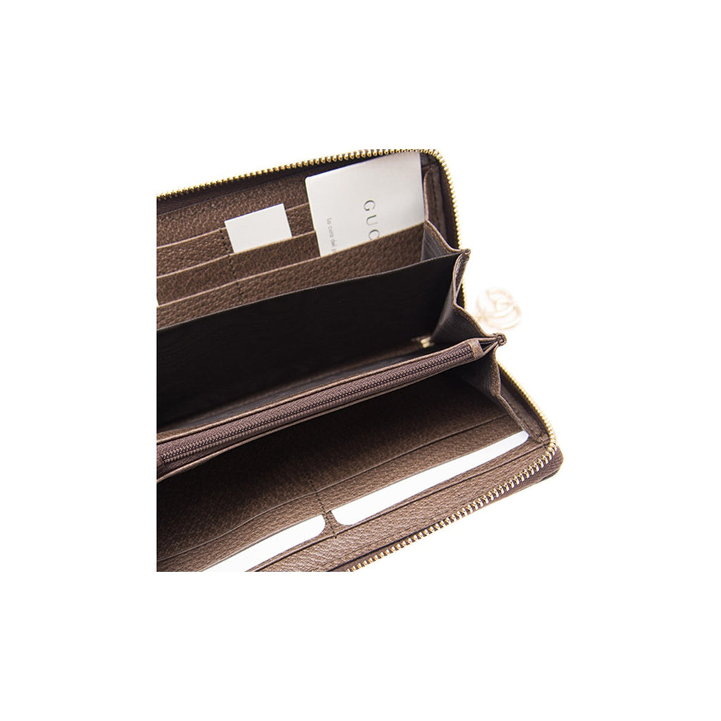 GUCCI Ophidia Unisex Ebony & Brown Canvas & Leather Long Zip Wallet | 523154