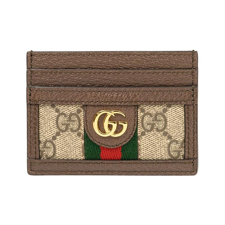 GUCCI Ophidia Unisex Ebony & Brown Canvas & Leather Card Holder | 523159
