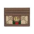 GUCCI Ophidia Unisex Ebony & Brown Canvas & Leather Card Holder | 523159