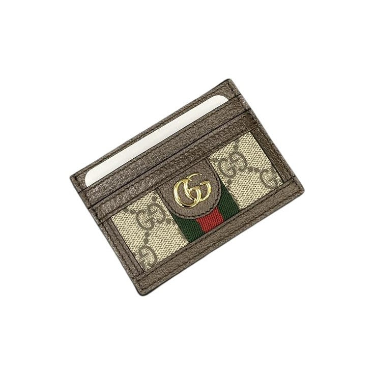 GUCCI Ophidia Unisex Ebony & Brown Canvas & Leather Card Holder | 523159