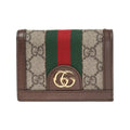 GUCCI Ophidia Women's Ebony & Brown Canvas & Leather Compact Flap Wallet | 523155