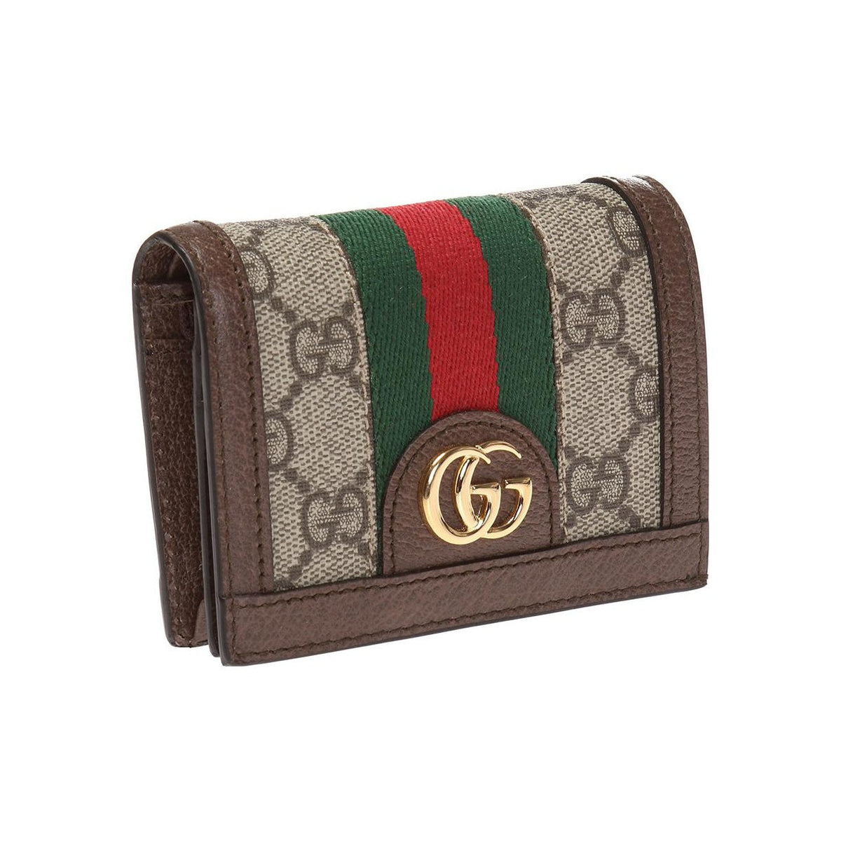 GUCCI Ophidia Women's Ebony & Brown Canvas & Leather Compact Flap Wallet | 523155