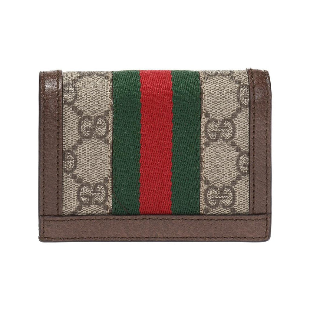 GUCCI Ophidia Women's Ebony & Brown Canvas & Leather Compact Flap Wallet | 523155
