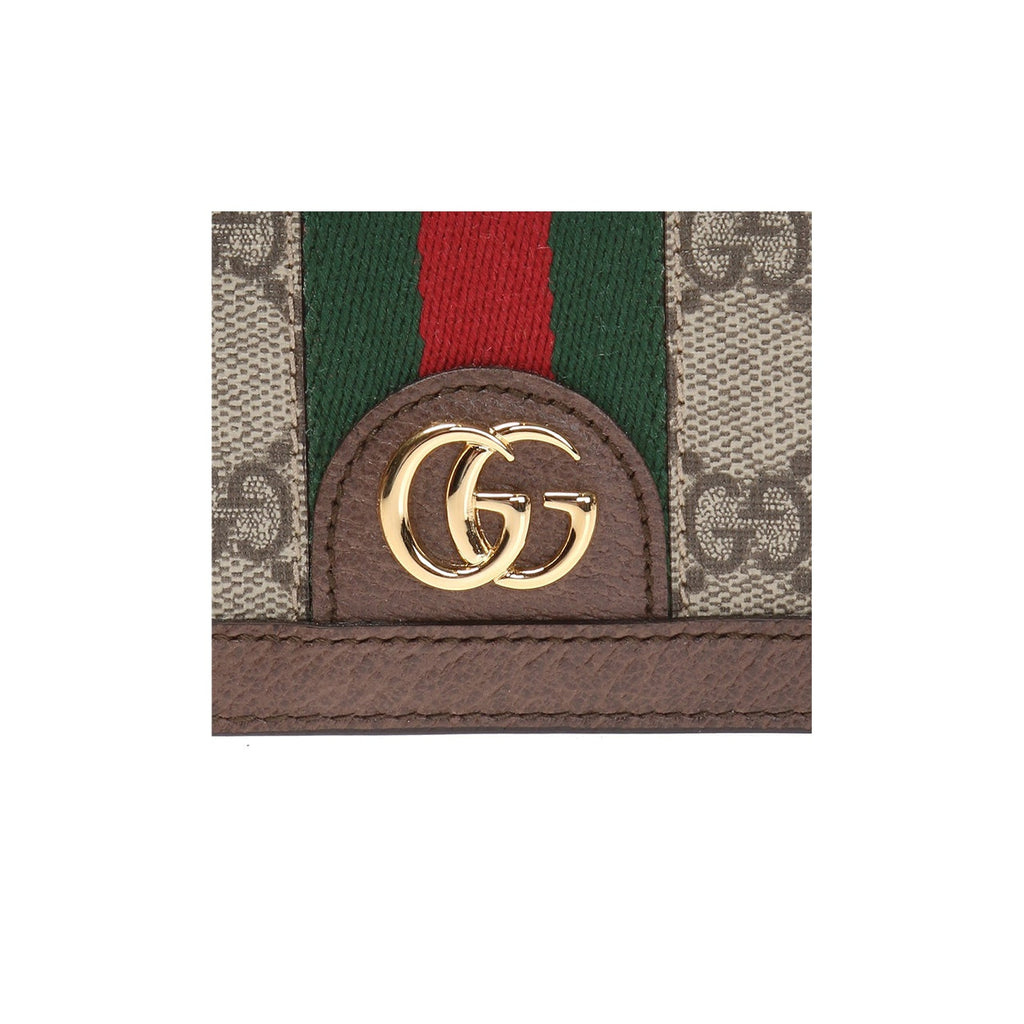 GUCCI Ophidia Women's Ebony & Brown Canvas & Leather Compact Flap Wallet | 523155