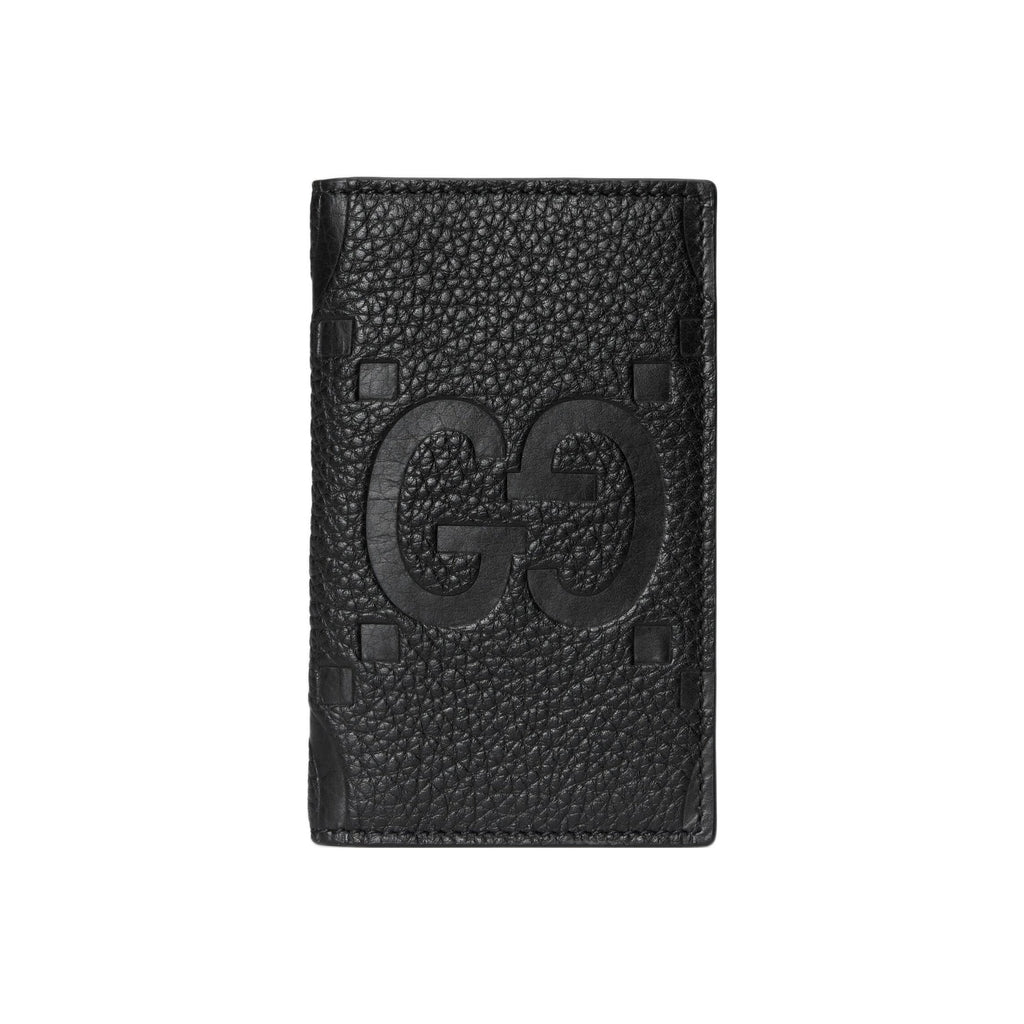GUCCI Men's Black Leather Large Flap Card Holder with Embossed Double G | 7394785