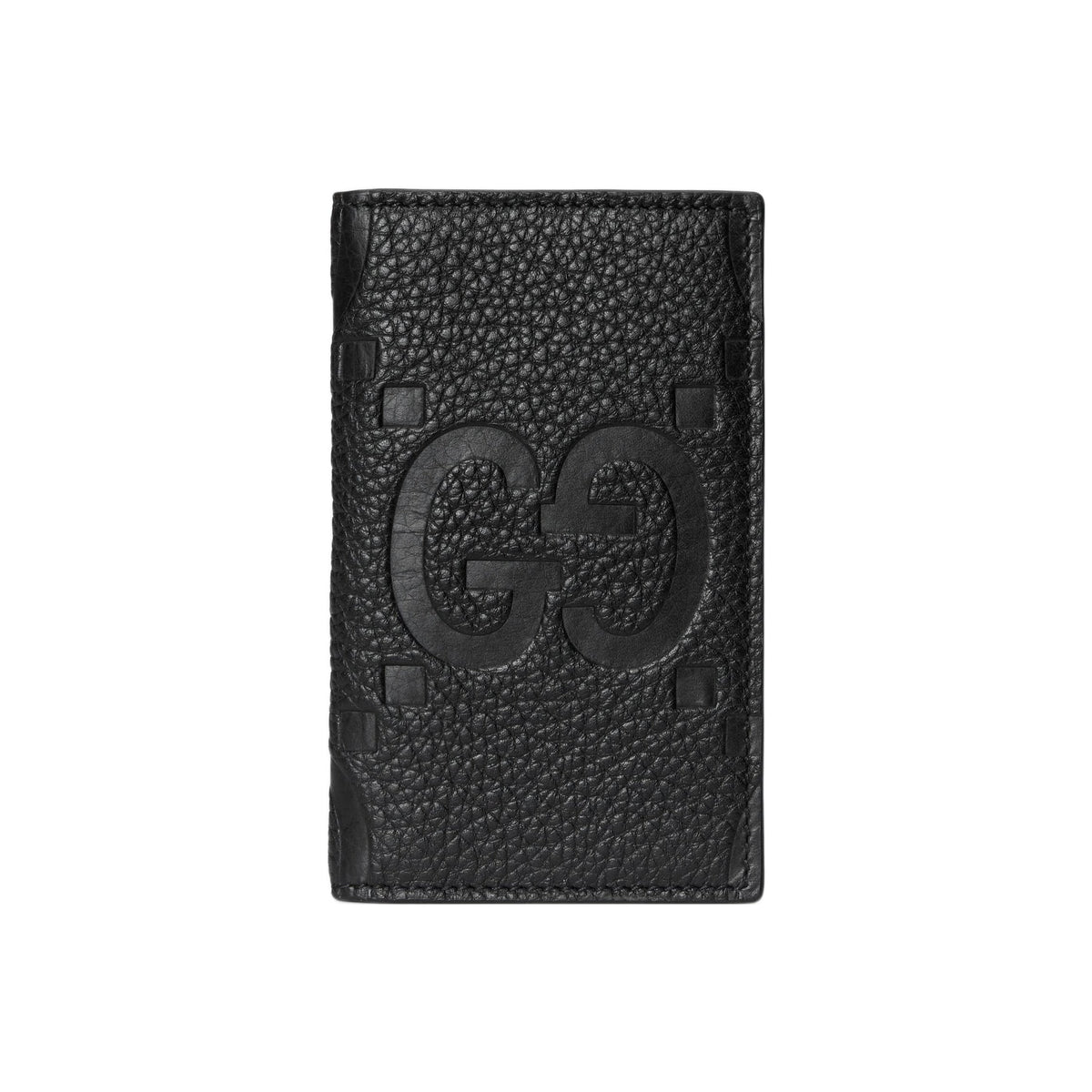 GUCCI Men's Black Leather Large Flap Card Holder with Embossed Double G | 7394785