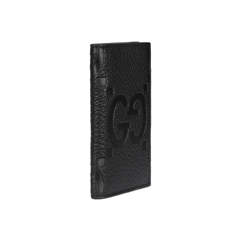 GUCCI Men's Black Leather Large Flap Card Holder with Embossed Double G | 7394785