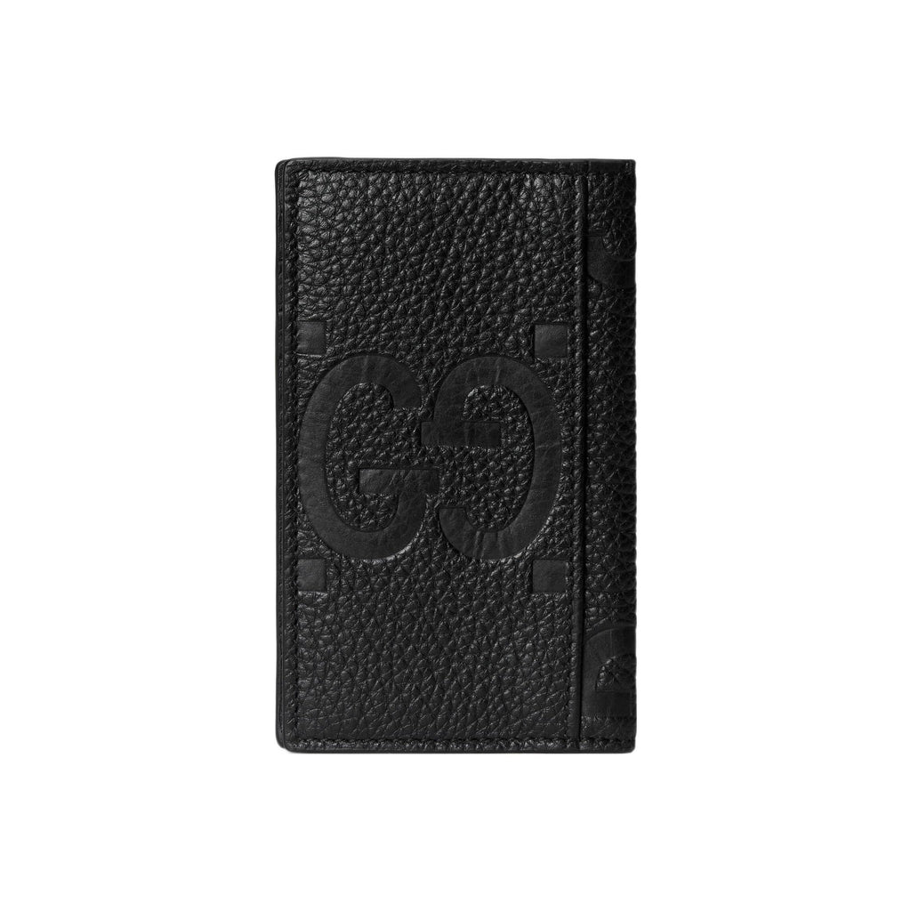 GUCCI Men's Black Leather Large Flap Card Holder with Embossed Double G | 7394785
