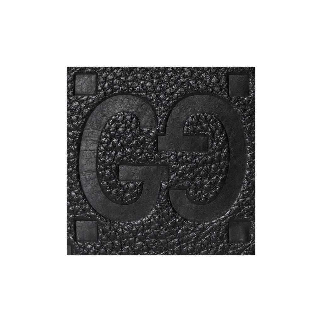 GUCCI Men's Black Leather Large Flap Card Holder with Embossed Double G | 7394785