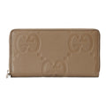 GUCCI Men's Taupe Leather Zip Wallet with Double G Logo | 739484
