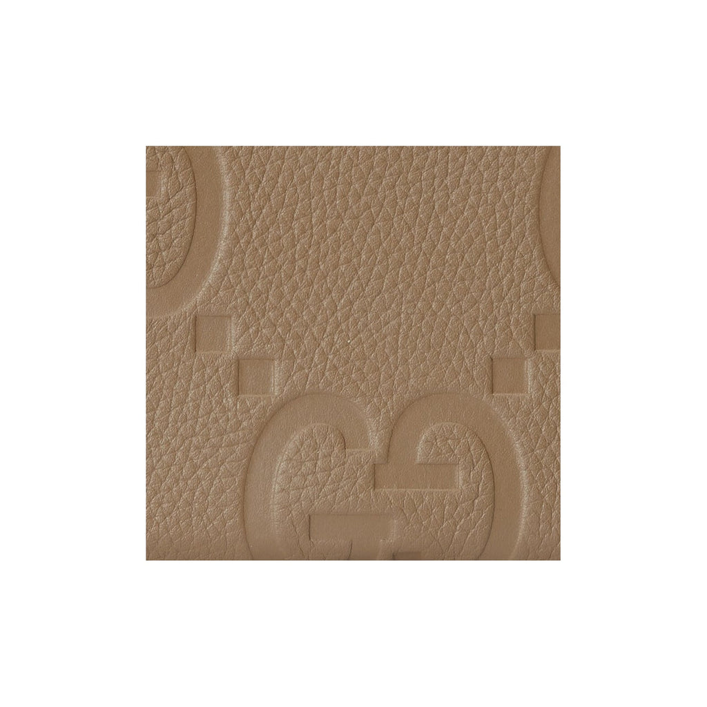 GUCCI Men's Taupe Leather Zip Wallet with Double G Logo | 739484