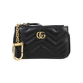 GUCCI Unisex Black Leather Key Pouch with Antiqued Double G Logo | 671773