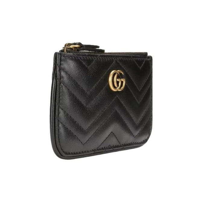 GUCCI Unisex Black Leather Key Pouch with Antiqued Double G Logo | 671773