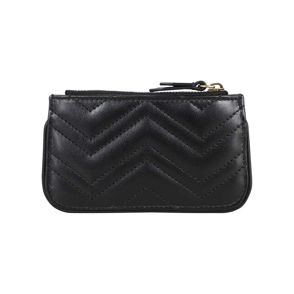 GUCCI Unisex Black Leather Key Pouch with Antiqued Double G Logo | 671773