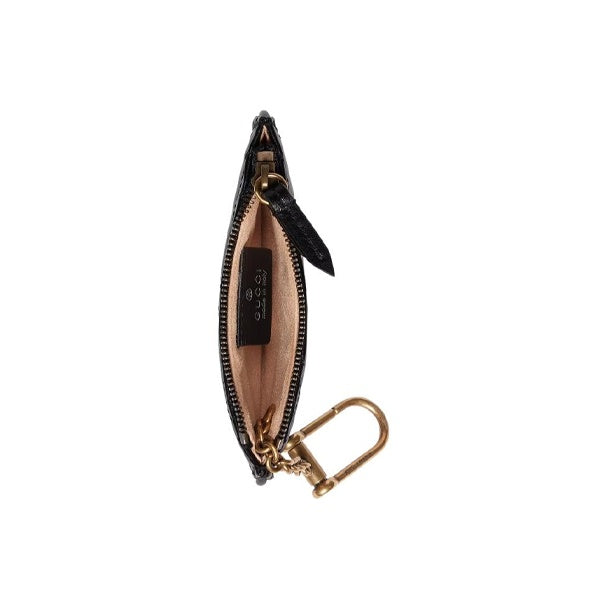 GUCCI Unisex Black Leather Key Pouch with Antiqued Double G Logo | 671773
