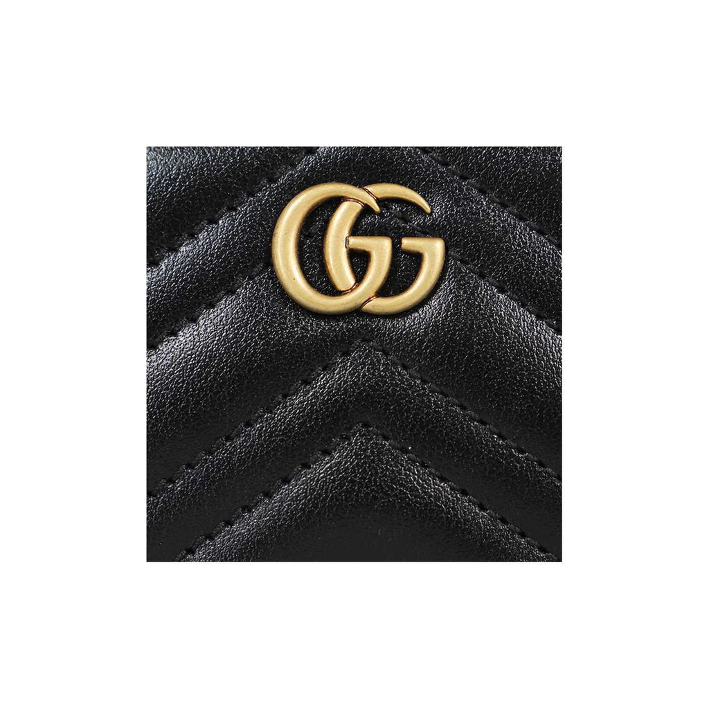 GUCCI Unisex Black Leather Key Pouch with Antiqued Double G Logo | 671773