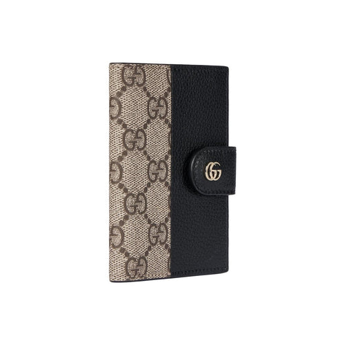 GUCCI GG Marmont Unisex Black Two-Tone Canvas & Leather Card Holder | 855484
