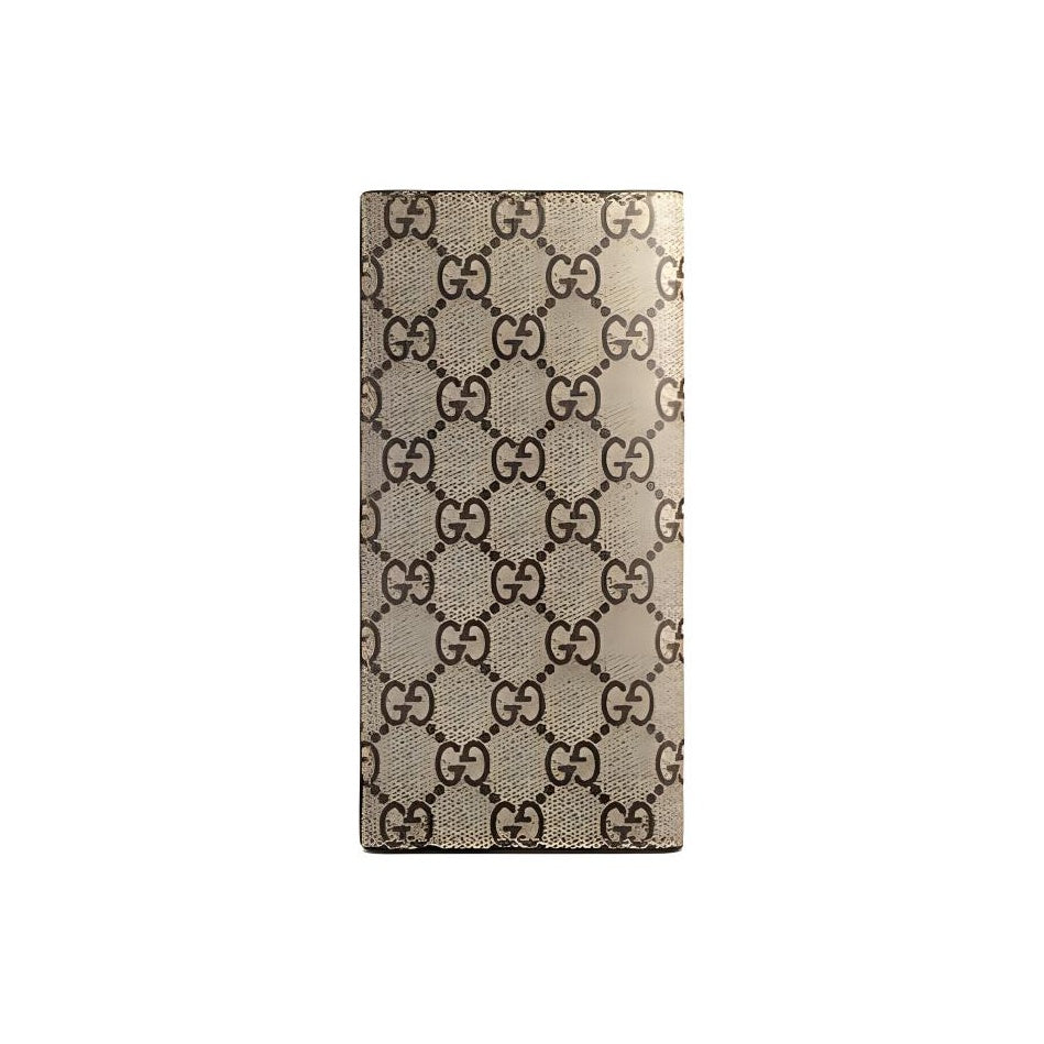 GUCCI Men's Ebony & Black Canvas & Leather Snake Print Long Bifold Wallet | 459456